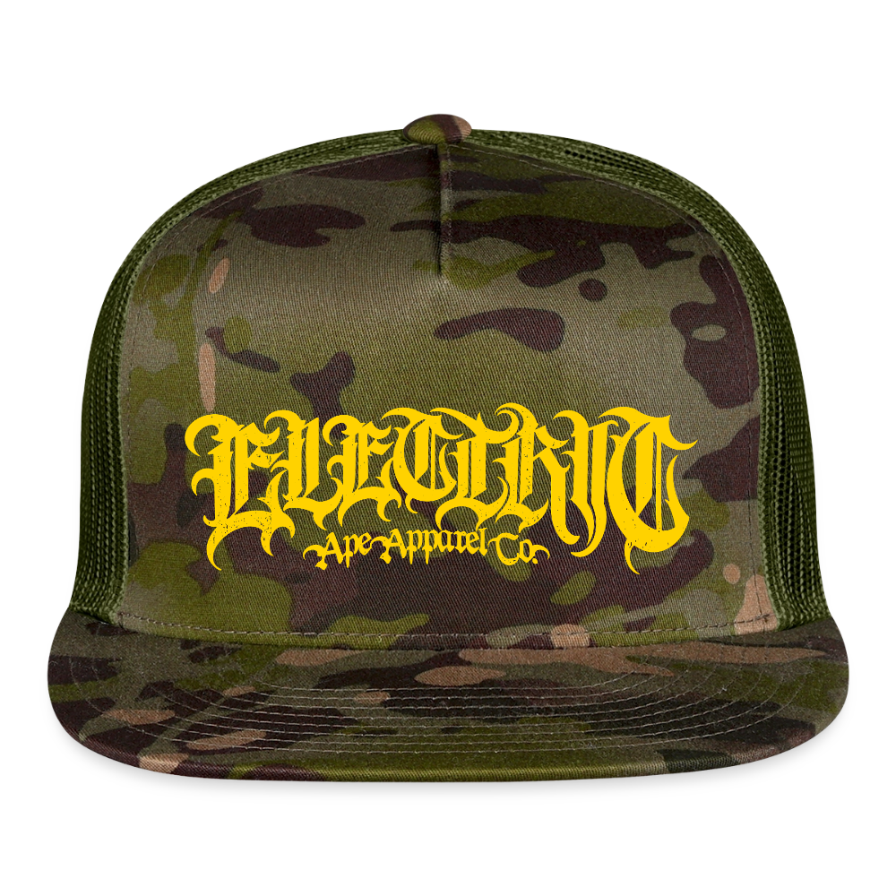 Yella Lettering Trucker Hat - MultiCam\green